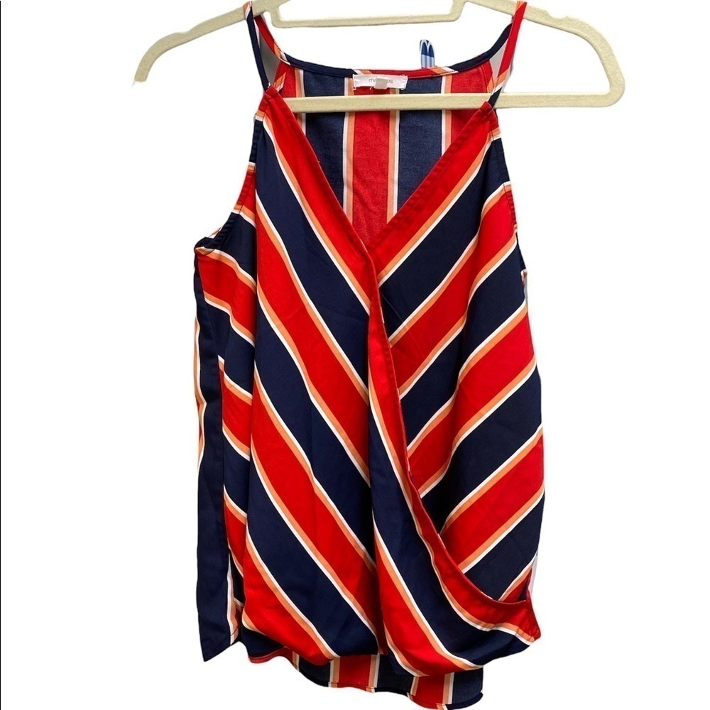Maurice’s blouse tank top drape front stripes V-neckline slight high/low Sz SM